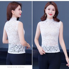 여름 고목 레이스 블라우스 가짜 카라 무소매 큰 사이즈 티셔츠 여성용 언더탑/탱크탑