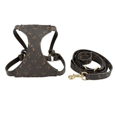 潮牌寵物狗狗胸背牽引繩揹帶背心式皮質中小型犬貓胸揹帶套裝, 1個, 咖啡色