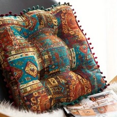 해피유통 보헤미안 스타일 다채로운 디자인 면 재질 쿠션 편안한 좌식 방석, 42*42*7cm, 블루