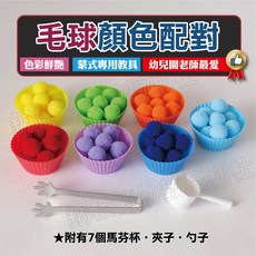 銅板價生活福利社 蒙式毛球顏色配對遊戲 顏色認知 彩色毛球 顏色分類 分類碗, 1個, 1入