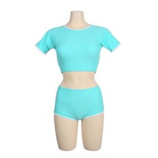 VERAF 拼色短袖泳衣+泳褲套裝