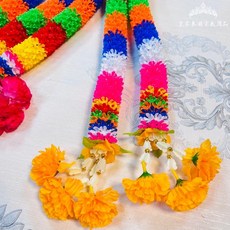 皇家佛具 泰國七色花 七色花 泰國花圈 花串 花環 彩色花 串花 四面佛 仿真花 泰國花 花條 皇家泰國宗教用品, 七色花「花朵隨機顏色」（120cm)