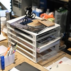 livinbox 透明抽屜文件收納盒 辦公室桌面整理必備, 白色, 3層