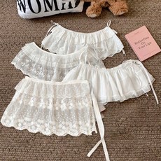 레이스 레이어드 스커트 시스루 프릴 랩 스커트 청바지