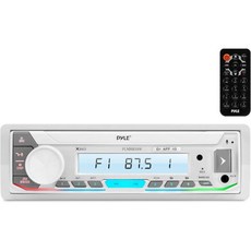 Pyle 파일 마린 스테레오 리시버 파워 앰프 AM FM MP3/USB Aux SD 카드 리더 싱글 딘 30개 프리셋 메모리 방송국 리모컨 LCD 디스플레이 PLMRB39W, Amplifier