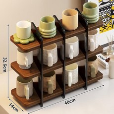 원목 커피머신 받침대 선반 주방 탕비실 다용도 아크릴 수납장, 컵 홀더 월넛-블랙티 9칸 경사 삽입형