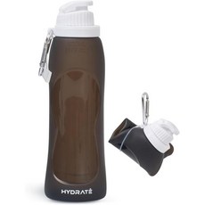 HYDRATE 접이식 여행용 물병 - 17온스 포켓 병 휴대용 유연한 콤팩트 롤업 카라비너 포함 온도 조절이 가능한 재사용 파우치 검정색, HYDRATE 접이식 여행용 물병 17온스 포켓 병 휴