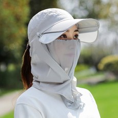 봄 여름 여성 자외선차단 태양모자야외 라이딩 페이스커버 선모자, 조정가능한, 그레이