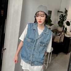 LULUS A03220027 雙口袋刷色牛仔背心 藍, 1個