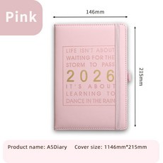 2026年效率手冊筆記本，多功能日曆英語365天計劃表，學生專用, 1個, 粉, 粉
