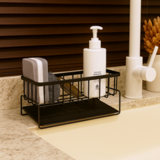 싱크대 물빠짐 스텐 수세미 거치대 주방 정리 선반 걸이 트레이 모욜, 블랙, 1개