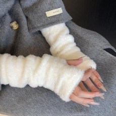 秋冬軟糯毛絨半指手套女加絨保暖袖套可愛仿兔毛長袖漏指手套