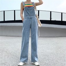여성 멜빵바지 얇은 카고 데님 와이드 점프슈트 CIILLNY
