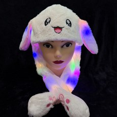 귀 움직이는 토끼 모자 LED 발광 캐릭터 모자 축제 행사 파티용 귀여운 방한 모자, 60cm, 빛나는 흰 토끼