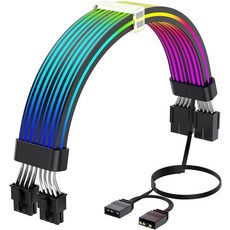 Sirlyr RGB PC 케이블 Strimmer 2 * 8핀 PSU 연장 5V 3핀 동기화 ARGB 그래픽 카드 전원 공급 장치 컴퓨터 케이스 장식 블랙 스타일, 3*8Pin, Black Style