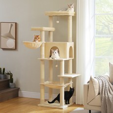 PAWZ Road 7단 대형 심플 패브릭 고양이 캣타워185cm 해먹*2+전망대*2+숨숨집, 1개, 천 베이지