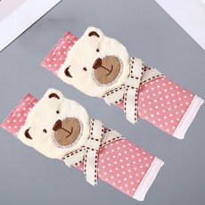 정전기 방지 리본 곰돌이 일자형 방문 손잡이 커버 문고리, 레드, 2개