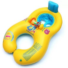 兒童造型泳圈【贈打氣桶】加厚帶把手親子雙人游泳圈, ABC不帶篷母子圈（送打氣筒）, 1個