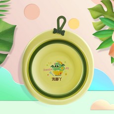 塑料折叠脸盆新生儿家用洗脸盆折疊宝宝儿童用品洗屁股洗脚洗澡盆, 【-恐龙款】绿色【50一箱起批】:均码