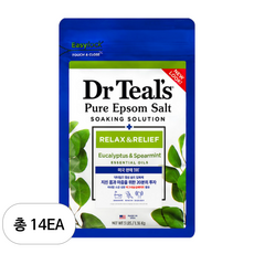 닥터틸즈 퓨어 엡솜 솔트 소킹 솔루션 입욕제 유칼립투스 앤 스피아민트 향, 1.36kg, 14개