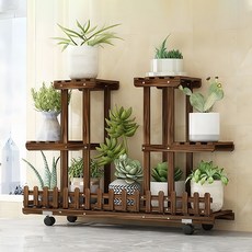나무 화분정리대 이동식 베란다 화분정리대, 7단, 나무색