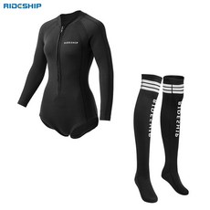 小島生活 2mm 女用連身潛水衣 比基尼 衝浪服 防寒保暖, 黑色,2XL