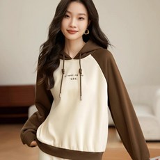 투니스 여성 배색 캐주얼 기모 후드 티셔츠