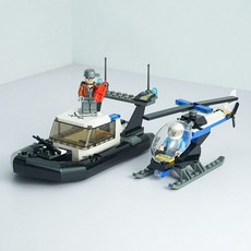 중국건축 경찰 보트/호버크래프트 조립블록(8살 소년 퍼즐), 스피드보트 체이스+2 미니피겨