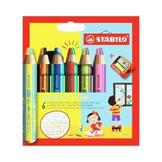 STABILO 思筆樂 woody 3 in 1 duo 雙色水彩粉蠟筆 6支組, 1個, 1組