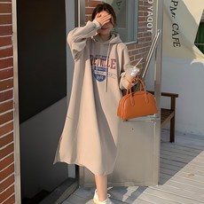 andstyle 女款大Logo連帽長連身裙 261248, 米色