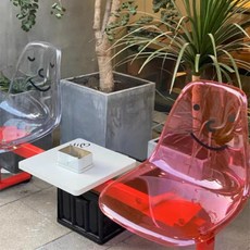 플라스틱 벤치 버스정류장 의자 2인용 커피테이블, 투명 화이트레드 스퀘어 커피테이블