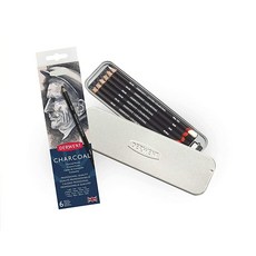 Derwent 숯 연필 금속 틴 6개 (0700838), Derwent 숯 연필, 금속 틴, 6개 (070083