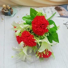 仿真康乃馨百合花束 居家客廳裝飾擺件, 1個, 1束紅色無花瓶