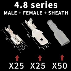 전기 와이어 커넥터 세트 암수 크림프 터미널 골드 황동 실버 자동차 스피커 2.8mm 6.3mm 로트당 100 개, 3) 4.8mm  100PCS - Gold