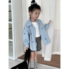 【女童洋氣外穿襯衫】女童藍色襯衫長袖春秋 新款洋氣時髦韓版秋裝兒童襯衣外套秋季