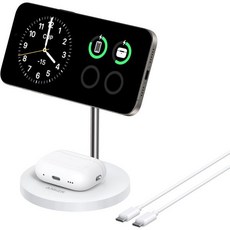 Anker 앵커 MagSafe 호환 MagGo 충전기 스탠드 아이폰 16 무선 2-in-1 충전 스테이션 Qi2 인증 15W 1615141312 에어팟 프로 어댑터 미포함, No Adapter, White (No Charger Included)