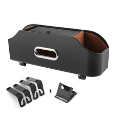 차량용 가죽 티슈 보관함 시트 아래 자동 뒷좌석 종이 가방 물컵 거치대 행잉 후크 정리함, 01 black, 01 China Mainland, 01 black