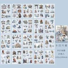 유럽과 의 소녀 애완 동물 스티커 책 사계절 정리된 시리즈 핸드북 소재 여행 사진 DIY 장식, 파란색