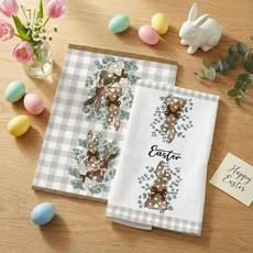 CWIOQPYI 부활절 주방 타월 토끼 접시 타월 2세트 버팔로 격자무늬 핸드 선물 장식 봄 욕실용 40.6 x 61cm(16 24인치) - D05 202251, Buffalo Plaid Bunny