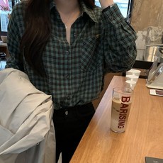 nemo&look 女款復古格紋寬鬆細格紋長袖襯衫 NL