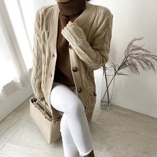 NEMO&LOOK 女性按鈕椒鹽脆餅針織開衫, 淺褐色