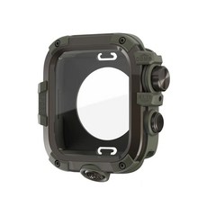 Apple Watch 金屬防水防塵保護殼 鋼化膜一體全包錶殼, 1個, 軍綠色+槍色金屬,iwatch44mm