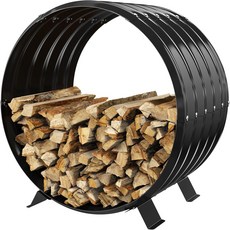 JAUZVIL 원형 헤비 듀티 장작 랙 4개의 튼튼한 다리를 가진 아연 도금 웨이브형 강철 0.8mm 두께의 검은색 코팅 벽난로 파티오 및 데크 불 구덩이직경 2피트를 위한 실내, 2FT Diameter