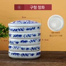 세라믹 접시 도자기 반찬 디저트 플레이팅 5단 그릇, 1개, 구형 블루앤화이트 평평한 가장자리 없음, 기본 색상
