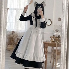 러블리 코스튬 하녀 메이드복 원피스 드레스 코스프레 긴팔 무대복