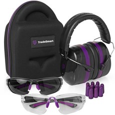 트레이드스마트 올인원 촬영 귀 보호 휴대용 컴포트+ 안경 이어머프 귀마개 + - 및 28 케이스 NRR, Purple, Clear+tint - Purple