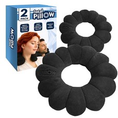 Total Pillow 비행기 및 여행용 베개 - 마이크로비드 목 베개 - 목 머리 등 및 요추 지지를 위한 편안한 베개 - 앉을 수 있는 도넛 베개 의자 쿠션 - 귀 피어, 2 Pack, Black, 블랙