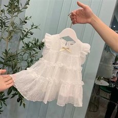 DIU 女童連衣裙夏季新款兒童無袖雪紡裙蓬蓬裙薄款寶寶公主裙嬰兒裙子