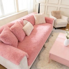 고급 두꺼운 밍크 플리스 극세사 소파 패드 미끄럼 방지 4인용 소파 커버, 핑크, 1개