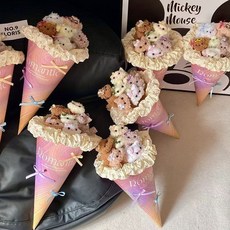 嗨購冰淇淋小狗扭扭棒禮物diy可愛花束生日禮物扭扭棒材料包女友閨蜜 diy手工毛綫花束 手作編織毛綫材料包 89, 甜筒【粉戀佳人】,1隻小狗【全套材料包+非成品】, 1個